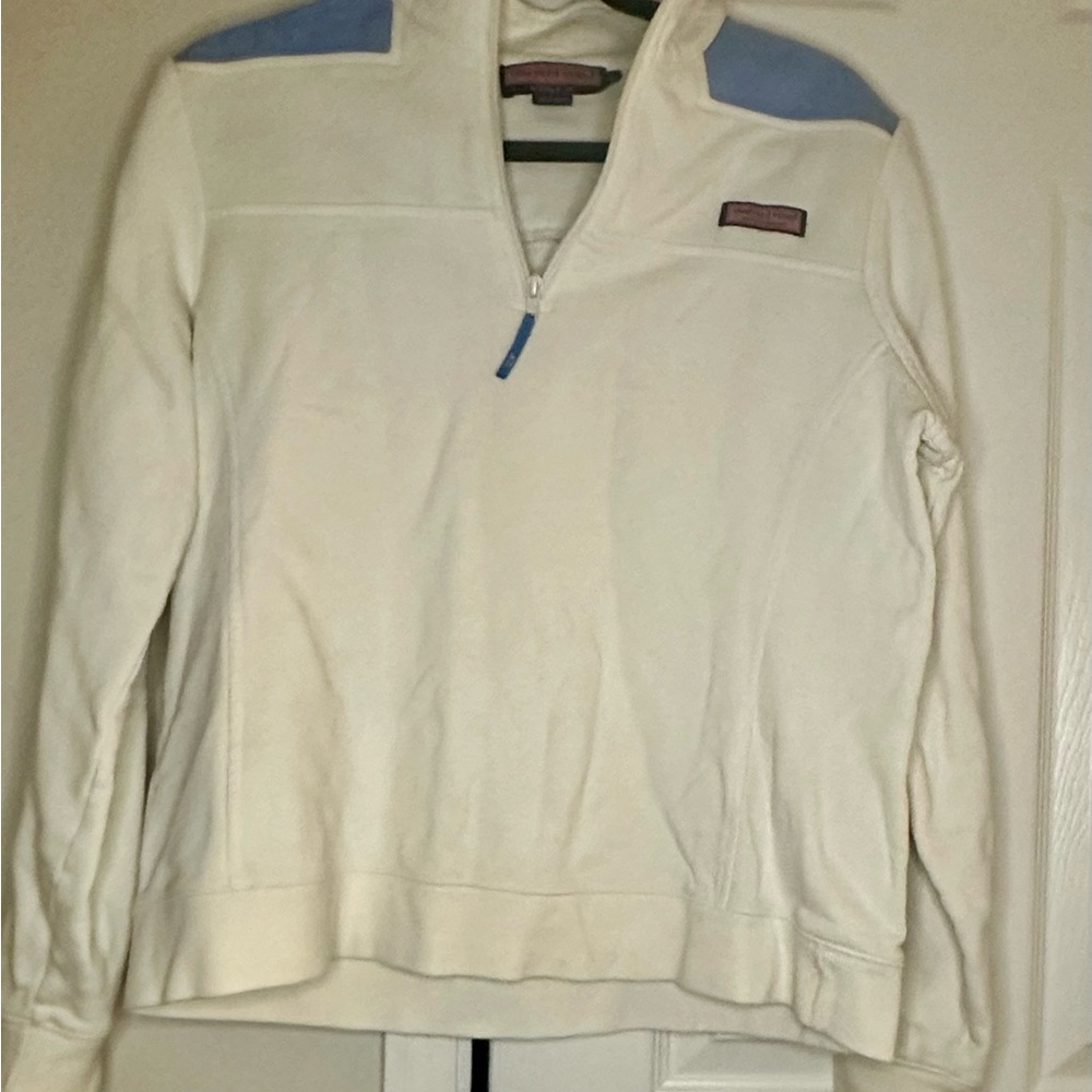 Vineyard Vines White and Blue Quarter-Zip Pullover